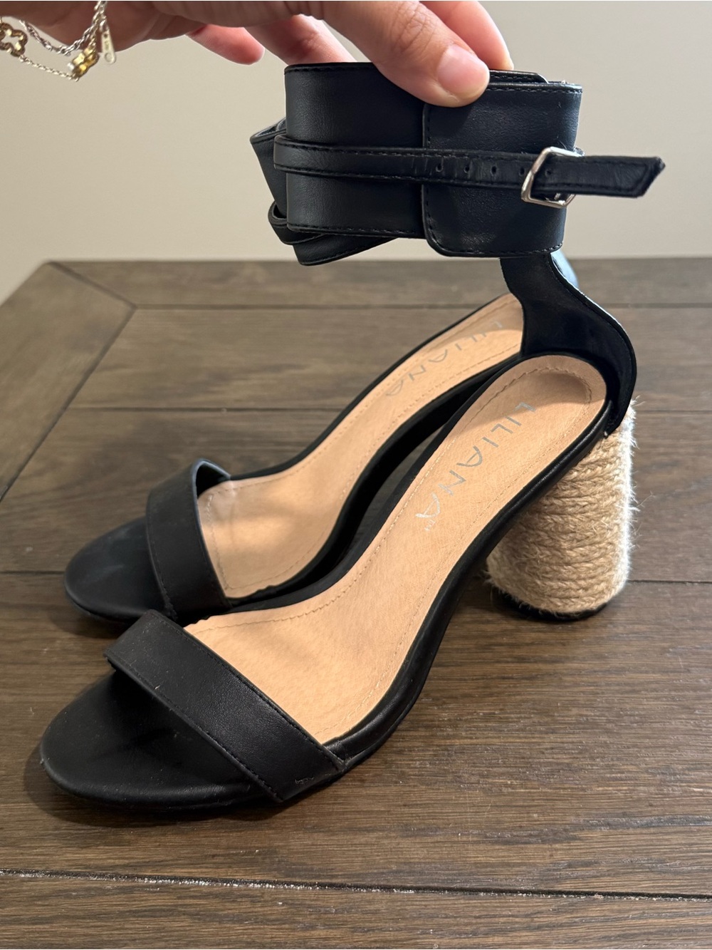 Black Ankle-Strap Block Heel Sandals